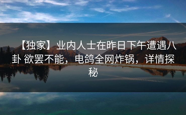【独家】业内人士在昨日下午遭遇八卦 欲罢不能，电鸽全网炸锅，详情探秘